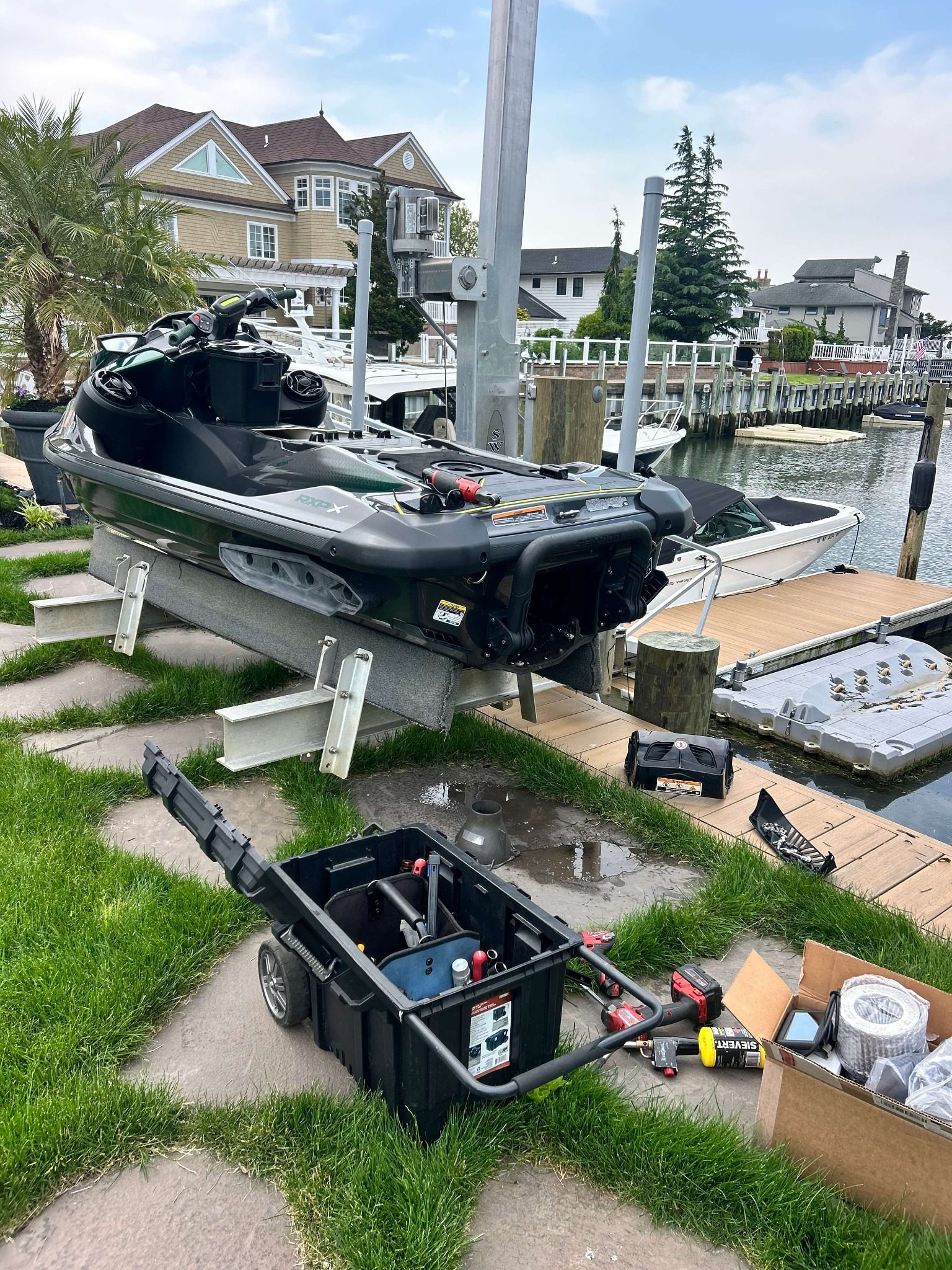 Jetmore Jetski mobile service on Long Island — jet ski serviced at customer's dock in Seaford